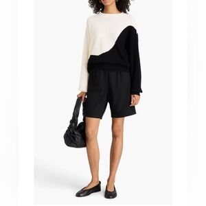 Autumn Cashmere Yin Yang Cashmere Sweater Small Petite Black Ivory Two-Tone Knit